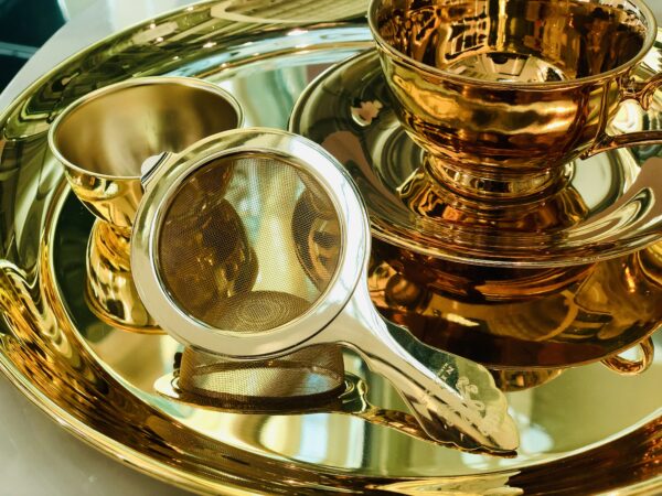 Royal Gold Tea strainer, ninas gold tea strainer, french gold tea strainer